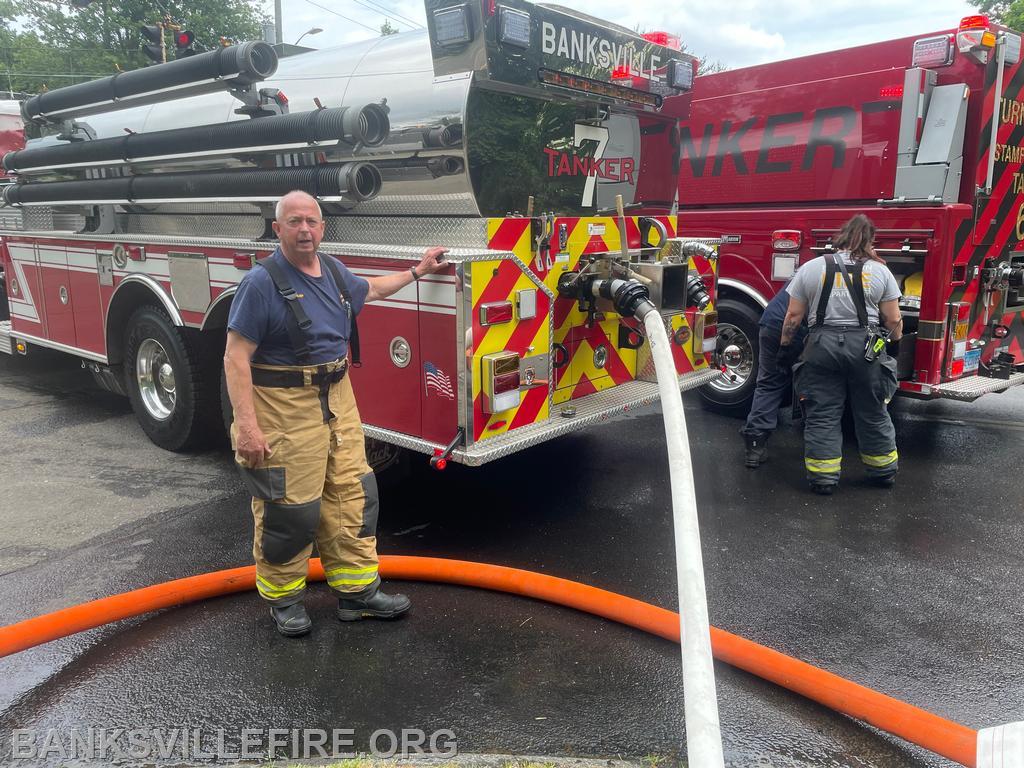 BIFD operating at a structure fire, mutual aid to Stamford