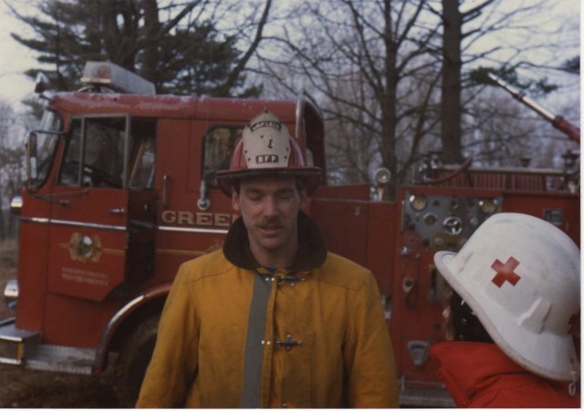 March, 1985 - Fire Police Captain Al Artwick at mansion fire on Conyer's Farm.