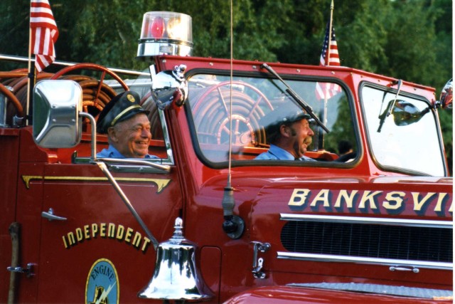 Founding Member George Zygmont and son Ron Zygmont at the BIFD 50th Anniversary Parade, 1999.